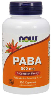 Paba para-aminobenzoëzuur 500 MG 100 capsules NOW FOODS